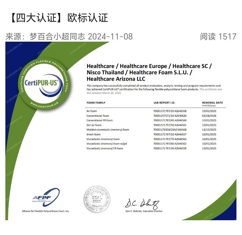 CERTIPUR 认证证书